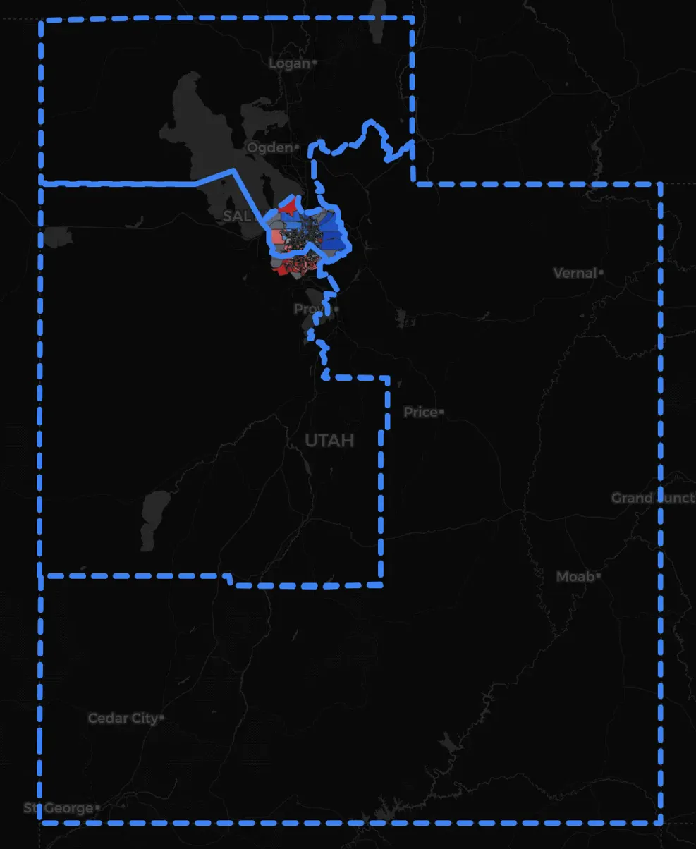 Utah's court-ordered congressional map for 2026, with most of Salt Lake County in one district
